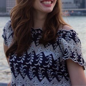 Anthropologie Vanessa Viriginia | Navy & White Eyelet Cotton Shirt | Size 6